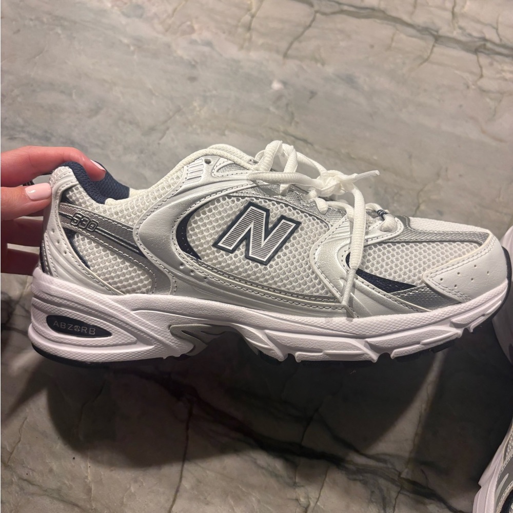 New Balance White and Navy Sneakers